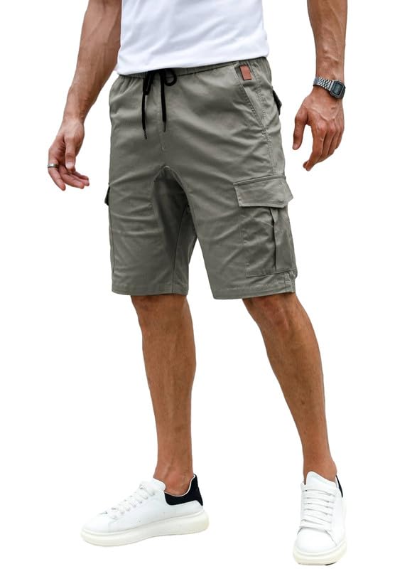 Elegancity Kurze Hosen Grau Herren Cargo Shorts Sommer Freizeithose Kurze Elastische Taille Chino Shorts Mit 6 Taschen...