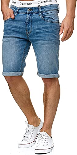 Indicode Herren Caden Jeans Shorts mit 5 Taschen | Herrenshorts Used Look für Männer Blue Wash L