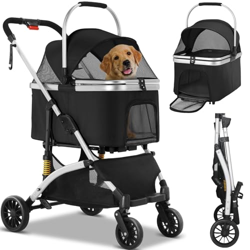 Hundewagen 3 in 1,Hundekiste,HaustiereTransportbox,Bis 40kg,faltbarer Hundebuggy,Katzenwagen für Kleine und...