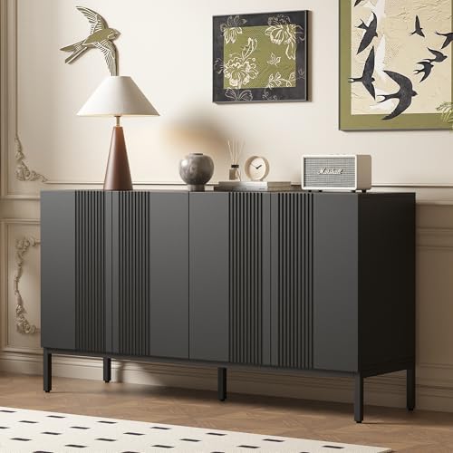 Merax Sideboard mit 4 Türen, Moderne Buffetschrank Mehrzweckschrank mit Verstellbare Ablage, Griffloses Design,...