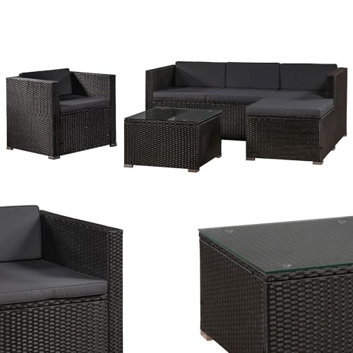 Juskys Polyrattan Lounge Punta Cana L für 4-5 Personen mit 3er Sofa, Sessel, Hocker, Tisch & Kissen, Sitzgruppe für...