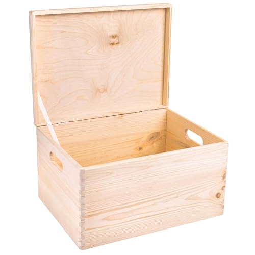 Creative Deco XXL Große Holzkiste mit Deckel | 40x30x24 cm (+/-1cm) | Holztruhe Erinnerungsbox Baby Holzbox mit Deckel...
