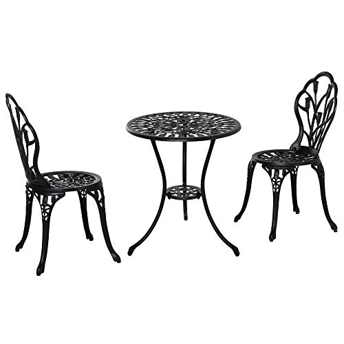 Outsunny Sitzgruppe 3-teilige Essgruppe Gartenmöbel-Set Balkonmöbel Set 1 Tisch+2 Stühle mit Schirmloch Terrasse...