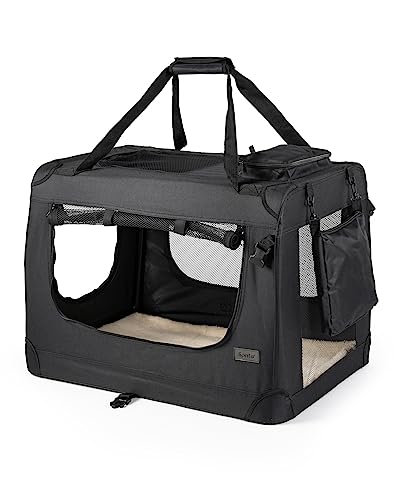 lionto Hundetransportbox faltbar für Reise & Auto, 60x42x44 cm, stabile Transportbox mit Tragegriffen & Decke für...