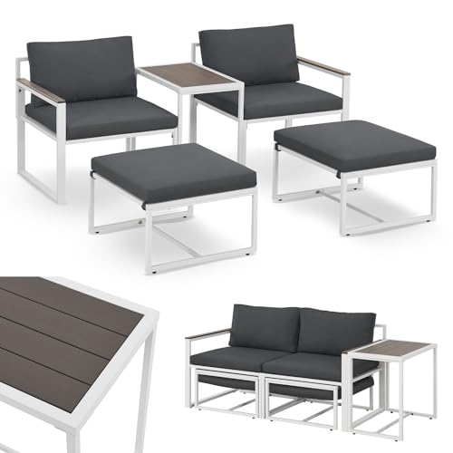 Juskys Gartenmöbel Sofa Set 5-teilig Bari mit Tisch & Polster - Metall Gartenlounge - Balkonmöbel klein - Outdoor...