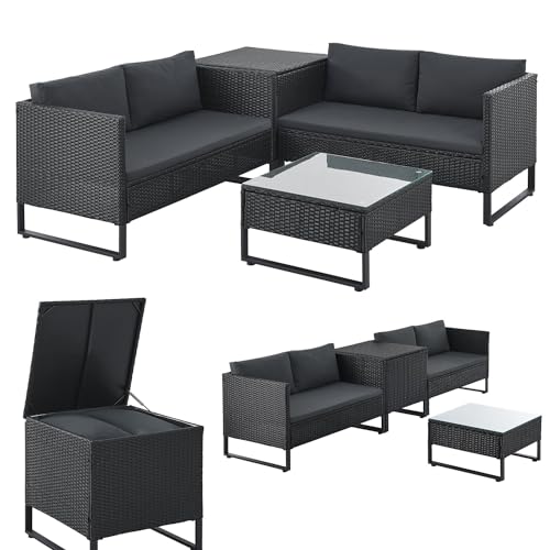 Juskys Outdoor Polyrattan Lounge Santorini - Gartenlounge mit Beistelltisch & Auflagenbox - Gartenmöbel Set Rattan...