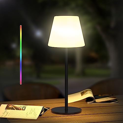 Ecvivk Outdoor Tischlampe LED Akku-Tischlampe Kabellos Nachttischlampe Dimmbar Warmweiß und RGB Tischleuchte Tragbare...