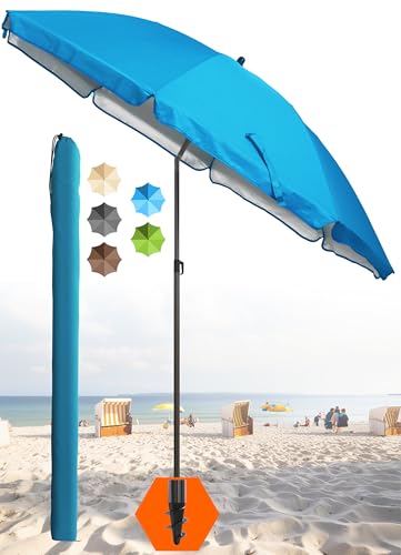 4smile Sonnenschirm Strand SunnyJoy, Blau - UPF 50+ Strandschirm Ø 180 cm, sicherer Sonnenschutz Strand, Strandschirm...