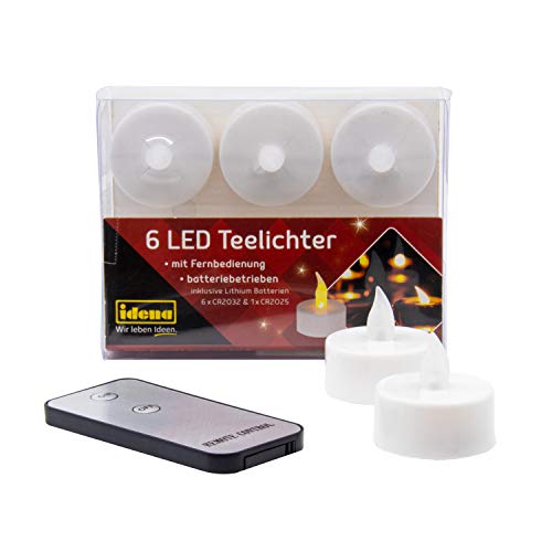 Idena 38204 - LED Teelichter, 6 Stück, elektrische Kerzen mit flackerndem Licht, mit Fernbedienung, inklusive...