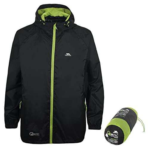 Trespass Unisex Erwachsene Qikpac Jacket Kompakt Zusammenrollbare Wasserdichte Regenjacke, Schwarz (Black), XL