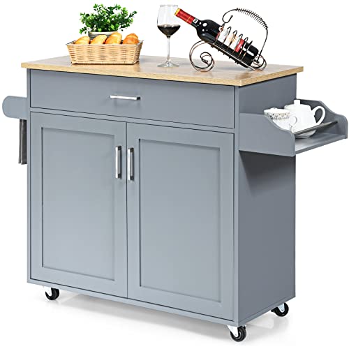 COSTWAY Küchenwagen mit Handtuchhalter und Gewürzboard, Kücheninsel mit Schublade und höhenverstellbare Ablage,...