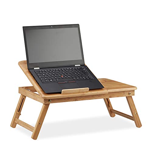 Relaxdays, Natur Höhenverstellbarer Laptoptisch fürs Bett, Bambus Notebooktisch m. Schublade, HxBxT: 30 x 69 x 35 cm,...