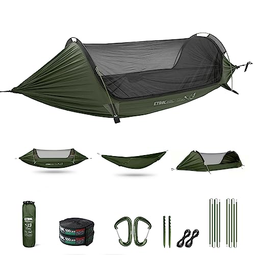 ETROL Hängematte Outdoor,2 Personen Hängematte Mit Moskitonetz Ultraleicht - 500LB ​Tragkraft | 290 x 140 cm,3 in 1...