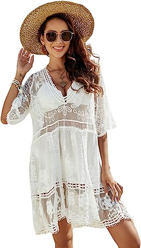 LCXYYY Damen Cover Up Sommer Bikini Strandurlaub Strandponcho Sexy Spitze V-Ausschnitt Freizeitkleid Sonnenschutz...