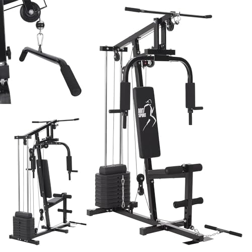 ArtSport Kraftstation ProfiGym 2000 mit Latzug- & Butterflystange, Seilzug & Beinstrecker - 9 Gewichte mit 40kg -...