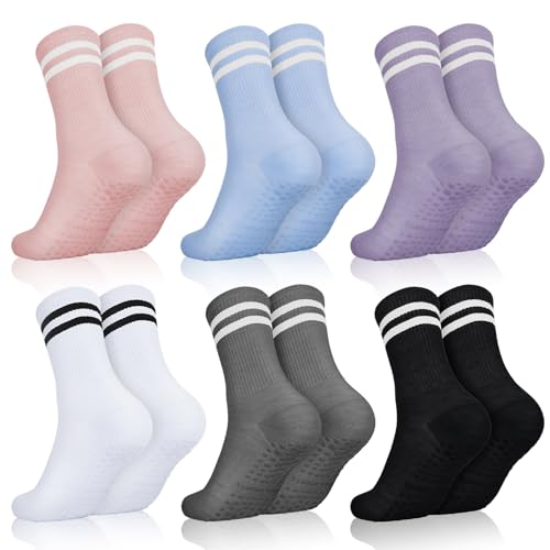 Apricitie 6 Paare Rutschfeste Socken Damen Yoga Socken mit griff Pilates Socken Antirutsch Sportsocken Stoppersocken...