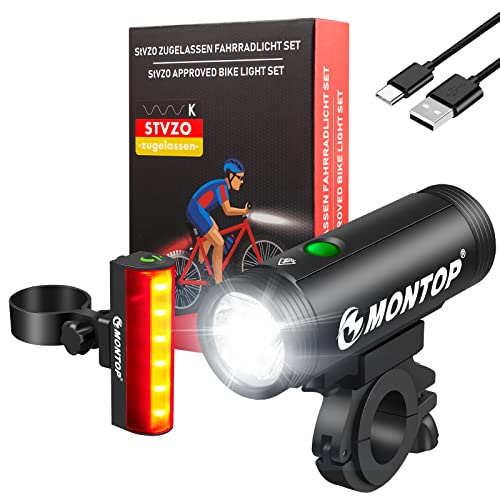 StVZO Zugelassen Fahrradlicht Set USB Akku, LED Fahrradbeleuchtung Fahrradlampe, Bike Light Fahradbeleuchtungsset INKL....