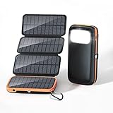 CONXWAN Solar Powerbank 26800mAh Solarladegerät mit 4 Solarpanel und 3 Ausgängen, USB C Externer Akku Tragbares...