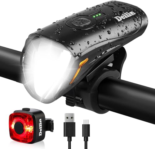 Deilin Fahrradlicht Set, bis zu 70 Lux LED Fahrradbeleuchtung USB Aufladbar Fahrradlampe, IPX5 Wasserdicht...