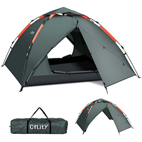 Cflity Camping Zelt, 3 Personen Instant Pop Up Wasserdicht DREI Schicht Automatische Kuppelzelt, Große 4 Jahreszeiten,...