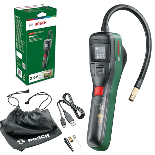 Bosch elektrische Fahrradpumpe/Luftpumpe/Mini Kompressor EasyPump (3,0 Ah Akku, 3,6 Volt, Autostop-Funktion, 150 PSI,...