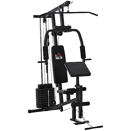 HOMCOM Gym Kraftstation Fitnessstation Multigym Fitnesscenter Fitnessgerät inkl. Gewichten mit Rollenpolsterung Stahl...