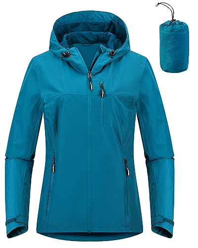 Outdoor Ventures Damen Regenjacke 10000MM Wasserdicht Leichte Gefüttert Packbar Sportjacke Funktionsjacke Atmungsaktiv...