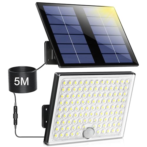 Solarlampen für Außen,Solarleuchte mit Bewegungsmelder,113 LED Solar Strahler IP65 Wasserdichte Solar-Split...
