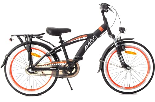 AMIGO Roady Fahrrad 24 Zoll - Kinderfahrrad für Jungen - 3 Gangen - Rücktrittbremse und V-Brake - Schwarz/Orange