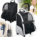 2IN1 Rucksack Trolley Hund Katze bis 15kg Transporttasche mit Rollen Hunderucksack Katzentrolley