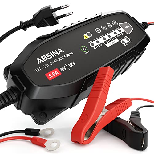 ABSINA 3,8 A Batterieladegerät KFZ für 6V & 12V Blei Batterie bis 120Ah & 12,8V Lithium - Ladegerät Autobatterie -...