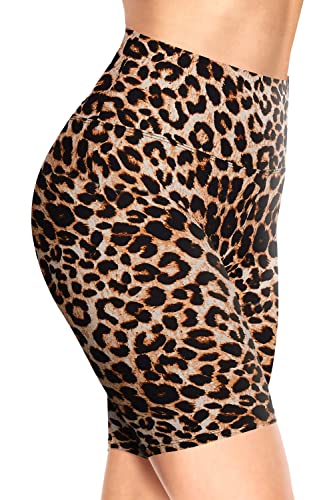 TNNZEET Radlerhose Damen Hohe Taille Kurze Sporthose Blickdicht Shorts für Yoga Gym (Leopard,S-M)