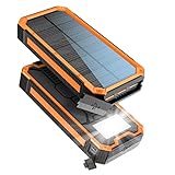 Solar Powerbank 27.000 mAh, PD20W Wasserdichtes Solar Ladegerät USB C Externer Akku Solarladegeräte mit Outputs, Power...