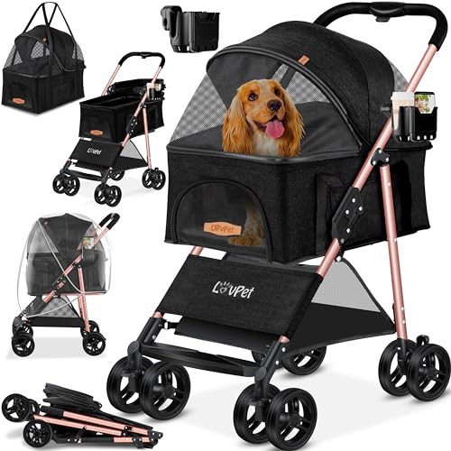 LOVPET® Hundewagen 2in1 Hundebuggy Hundebox Transporttasche Faltbar klappbar bis 20kg Haustiere Buggy mit Netzfenstern...