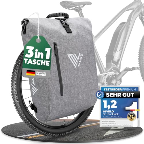 MIVELO - 3 in 1 Fahrradtasche - Rucksack - Schultertasche wasserdicht 100% PVC frei, mit gepolstertem Laptopfach, für...