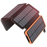 A ADDTOP Solar Powerbank 25000mAh Tragbare Solar Ladegerät mit 4 Solarpanels, Outdoor wasserfester externer Akku mit 2...