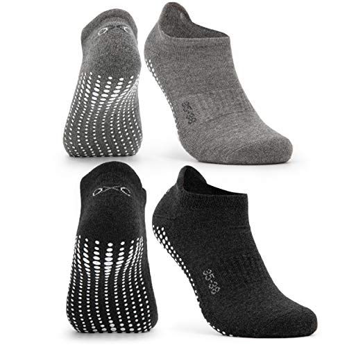 Occulto Damen & Herren Yoga Socken 2-4er Pack (Modell: Mady) 2 Paare | Schwarz-Grau 35-38
