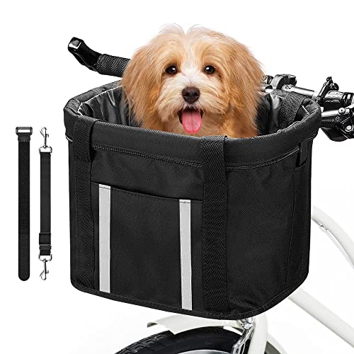 ANZOME Hunde Fahrradkorb, Hundekorb Fahrrad vorne, Abnehmbare Hundetasche für Kleiner Hund-Haustier-Einkaufen-Picknick,...