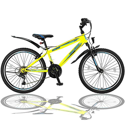 Talson 24 Zoll Mountainbike Fahrrad mit Gabelfederung & Beleuchtung 21-Gang Shimano FST Gelb
