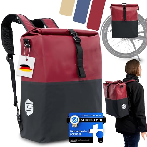 Forrider 3in1 Fahrradtasche für Gepäckträger mit Rucksack Wasserdicht 27L I Gepäckträgertasche Reflektierend I...