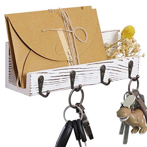 OROPY Schlüsselbrett & Briefhalter aus Holz, Mail Organizer Wand mit 4 Schlüsselhaken Aufhänger für den Eingang,...