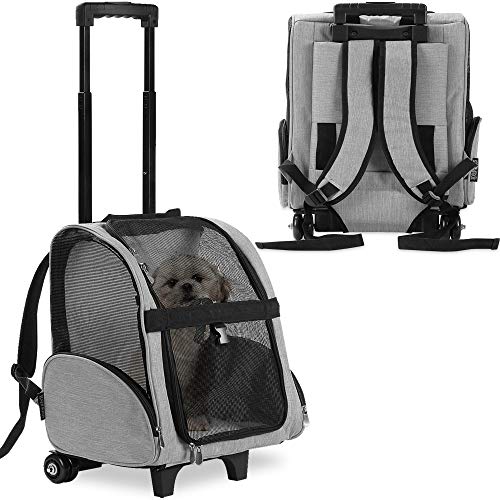 KOPEKS Deluxe-Rucksack/Reisetasche für Haustiere mit Doppelrollen, Large, grau