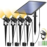 4 Stück Solar Gartenleuchte Solarlampen IP66 Wasserdicht Solarstrahler Warmweiß 3000K Solar Strahler, 12 Meter Kabe...