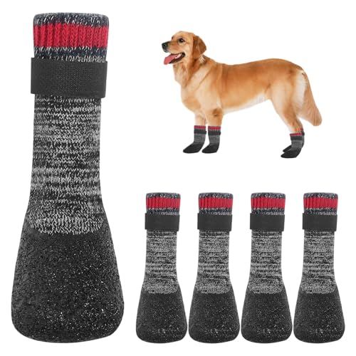 4 Stück Hundesocken Pfotenschutz Anti-Rutsch Hundesocken mit verstellbaren Riemen Hunde Schuhe Outdoor atmungsaktiv...