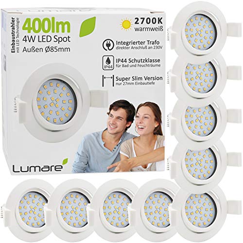 Lumare LED Einbaustrahler 4W | Ultra flach, 27mm Einbautiefe | Ø68mm Bohrlochdurchmesser | Spot Wohnzimmer, Badezimmer...