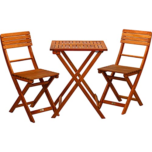 STILISTA® Bistro Set 3-teilig aus Akazienholz bestehend aus einem Tisch und Zwei Stühlen, klappbar