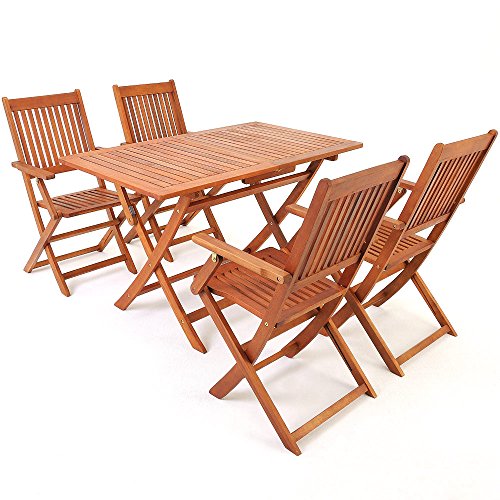 Casaria Sitzgruppe Sydney 4+1 FSC®-zertifiziertes Akazienholz 5-teilig Tisch klappbar Sitzgarnitur Holz Garten Möbel...