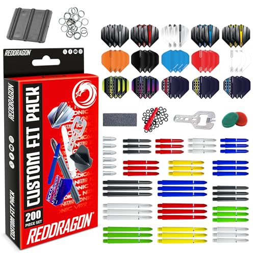 RED DRAGON 200-teiliges Set-Dart-Zubehörpaket - Dartflüge, Nylonschäfte (Griffe) und Zubehör - Dart-Zubehörset für...