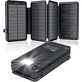 Solar PowerBank 26800mAh, Solar Ladegerät mit 4 Solarpanels, Taschenlampe, Zwei 5V 2.1A USB-Ports Externer Akku...