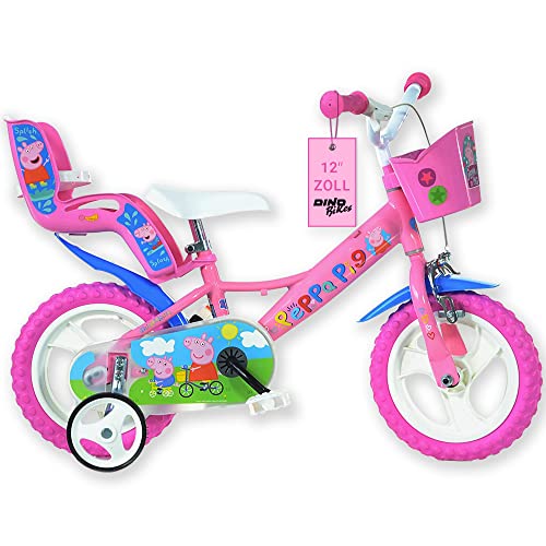 Dino Bikes – 12 Zoll Kinderfahrrad Peppa Wutz Pig – Mädchen Fahrrad mit abnehmbaren Stützrädern ab 2 Jahren –...